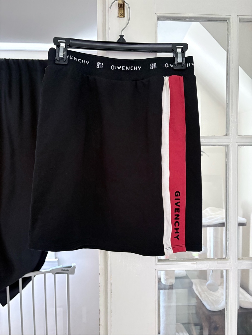 Givenchy Black Mini Skirt with Red & White Side Panels